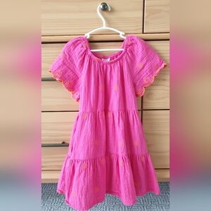 Cat & Jack Pink and Orange Embroidered Kids Girl Dress Size 4T To 5T